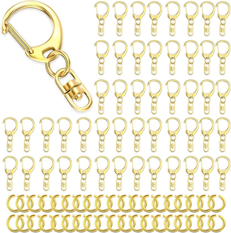 Evnlo 50Pcs Lobster Claw Clasps for Keychain Clip, Swivel Snap Hooks Gold Key Chain Rings DIY Making Kit for Crafts - Image 1